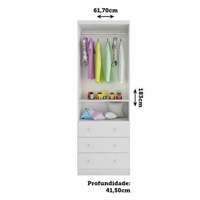 Guarda-Roupa de Bebê Smim New 2 Portas 3 Gavetas 100% Mdf Branco Brilho - Móveis Peroba