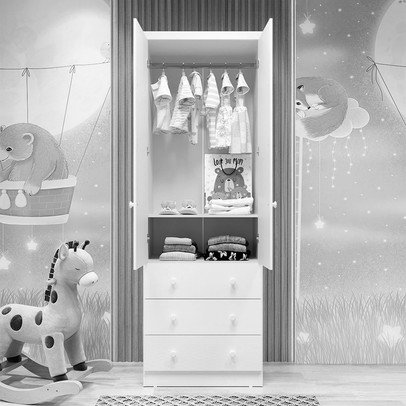 Guarda-Roupa de Bebê Smim New 2 Portas 3 Gavetas 100% Mdf Branco Brilho - Móveis Peroba