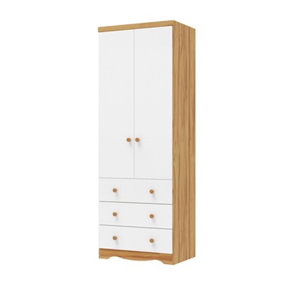 Guarda-Roupa de Bebê Smim New 2 Portas 3 Gavetas 100% Mdf Branco Brilho/Amêndoa - Móveis Peroba
