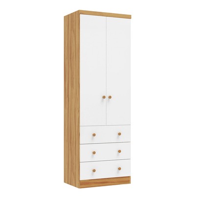 Guarda-Roupa de Bebê Smim New 2 Portas 3 Gavetas 100% Mdf Branco Brilho/Amêndoa - Móveis Peroba