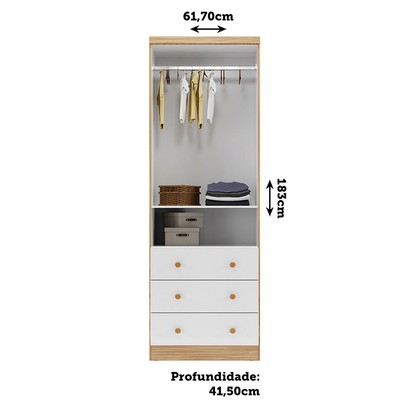 Guarda-Roupa de Bebê Smim New 2 Portas 3 Gavetas 100% Mdf Branco Brilho/Amêndoa - Móveis Peroba