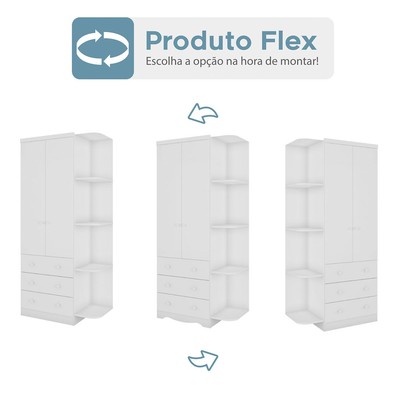Guarda-Roupa de Bebê Smim New 2 Portas 3 Gavetas 5 Prateleiras 100% Mdf Branco - Móveis Peroba