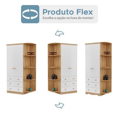 Guarda-Roupa de Bebê Smim New 2 Portas 3 Gavetas 5 Prateleiras 100% Mdf Branco/Amêndoa - Móveis Peroba