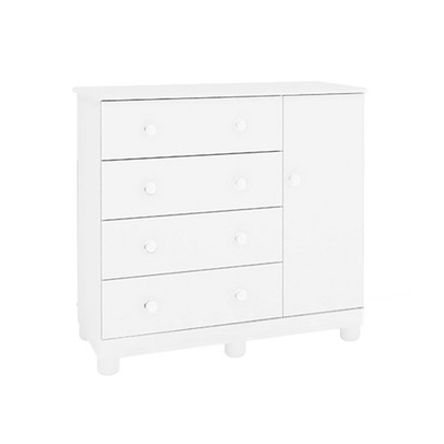 Cômoda Infantil Júnior New 1 Porta 4 Gavetas 100% Mdf Branco Brilho - Móveis Peroba