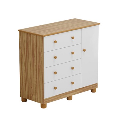 Cômoda Infantil Júnior New 1 Porta 4 Gavetas 100% Mdf Branco Brilho/Amêndoa - Móveis Peroba