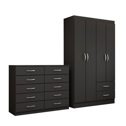 Guarda-Roupa Mila 4 Portas 2 Gavetas com Cômoda 10 Gavetas Preto - Panorama Móveis