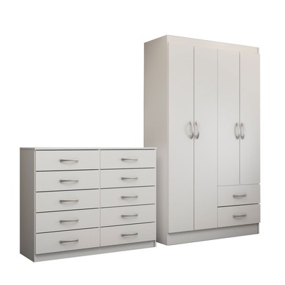 Guarda-Roupa Mila 4 Portas 2 Gavetas com Cômoda 10 Gavetas Branco - Panorama Móveis