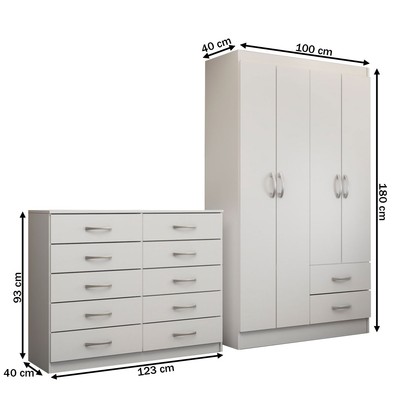 Guarda-Roupa Mila 4 Portas 2 Gavetas com Cômoda 10 Gavetas Branco - Panorama Móveis