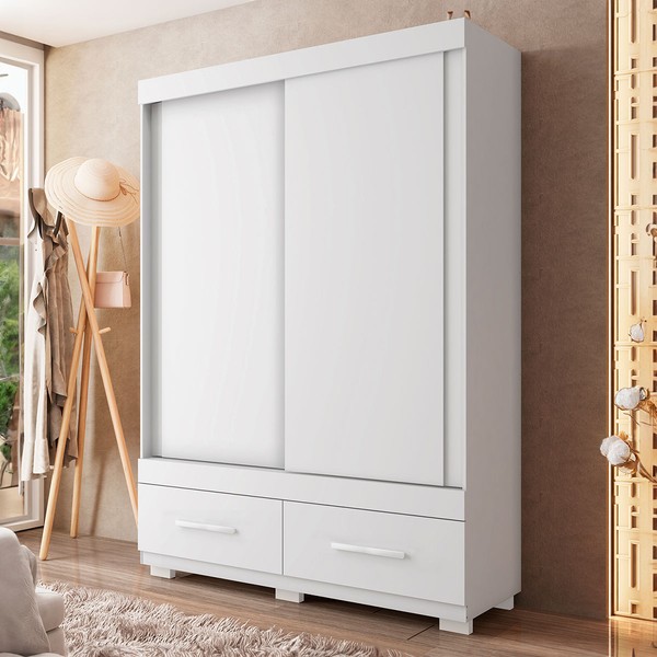Guarda-Roupa Solteiro Sereno 2 Portas 2 Gavetas Branco - Caemmun