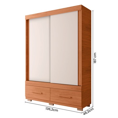 Guarda-Roupa Solteiro Sereno 2 Portas 2 Gavetas Freijo/Off White - Caemmun