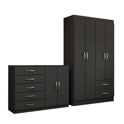 Guarda-Roupa Bella 4 Portas 2 Gavetas com Cômoda 2 Portas 5 Gavetas Preto - Panorama Móveis