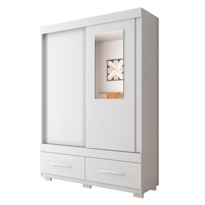 Guarda-Roupa Solteiro Sereno 2 Portas 2 Gavetas com Espelho Branco - Caemmun