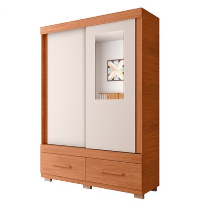 Guarda-Roupa Solteiro Sereno 2 Portas 2 Gavetas com Espelho Freijo/Off White - Caemmun