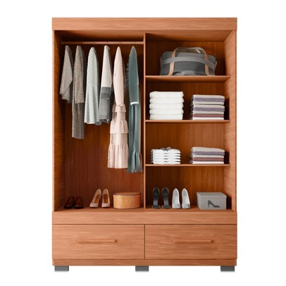 Guarda-Roupa Solteiro Sereno 2 Portas 2 Gavetas com Espelho Freijo/Off White - Caemmun