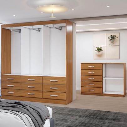 Guarda-Roupa Casal Iris 6 Portas 9 Gavetas e Espelho com Cômoda 2 Portas 5 Gavetas Cinamomo - Panorama Móveis