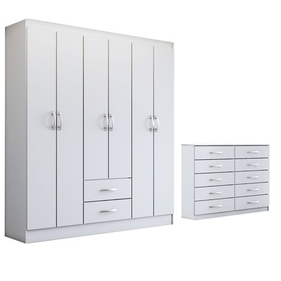 Guarda-Roupa Casal Maya 6 Portas 2 Gavetas com Cômoda 10 Gavetas Branco - Panorama Móveis