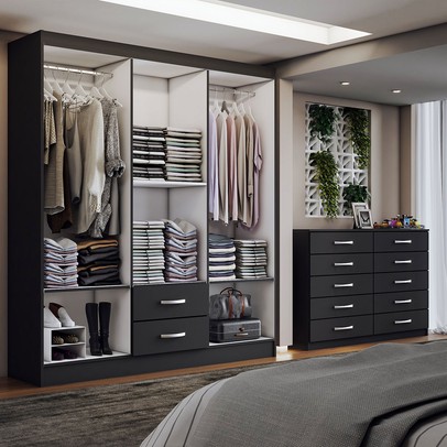 Guarda-Roupa Casal Maya 6 Portas 2 Gavetas com Cômoda 10 Gavetas Preto - Panorama Móveis