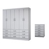 Guarda-Roupa Casal Stella 6 Portas 9 Gavetas com Cômoda 5 Gavetas Branco - Panorama Móveis