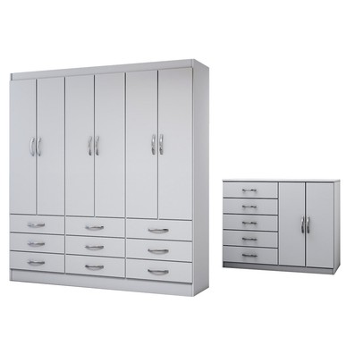 Guarda-Roupa Casal Chloe 6 Portas 9 Gavetas com Cômoda 2 Portas 5 Gavetas Branco - Panorama Móveis