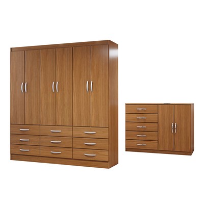 Guarda-Roupa Casal Chloe 6 Portas 9 Gavetas com Cômoda 2 Portas 5 Gavetas Cinamomo - Panorama Móveis