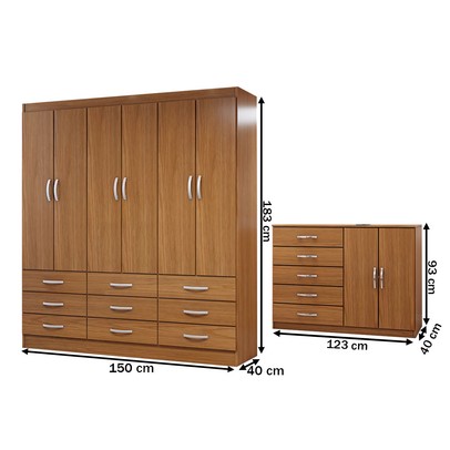 Guarda-Roupa Casal Chloe 6 Portas 9 Gavetas com Cômoda 2 Portas 5 Gavetas Cinamomo - Panorama Móveis
