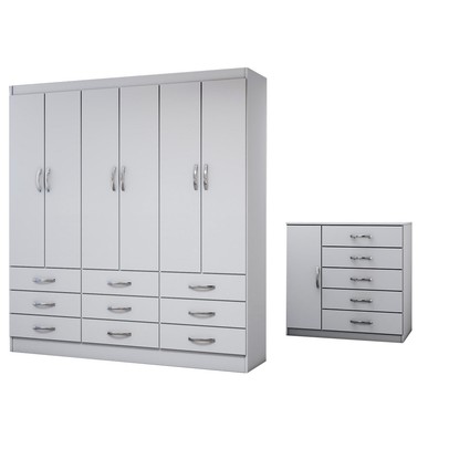 Guarda-Roupa Casal Grace 6 Portas 9 Gavetas com Cômoda 1 Porta 5 Gavetas Branco - Panorama Móveis