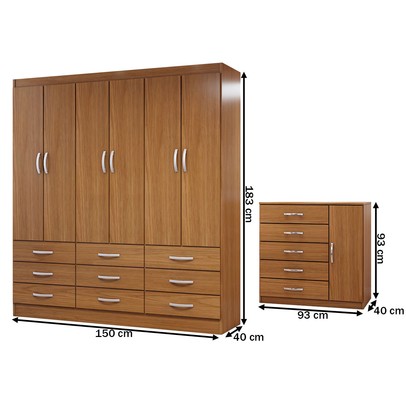 Guarda-Roupa Casal Grace 6 Portas 9 Gavetas com Cômoda 1 Porta 5 Gavetas Cinamomo - Panorama Móveis