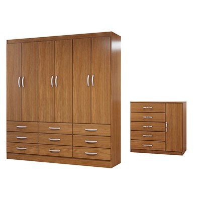 Guarda-Roupa Casal Grace 6 Portas 9 Gavetas com Cômoda 1 Porta 5 Gavetas Cinamomo - Panorama Móveis
