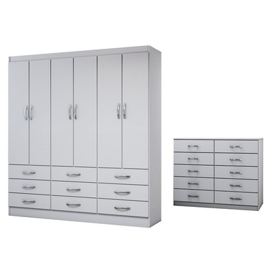 Guarda-Roupa Casal Ruby 6 Portas 9 Gavetas com Cômoda 10 Gavetas Branco - Panorama Móveis