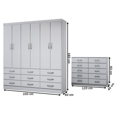 Guarda-Roupa Casal Ruby 6 Portas 9 Gavetas com Cômoda 10 Gavetas Branco - Panorama Móveis
