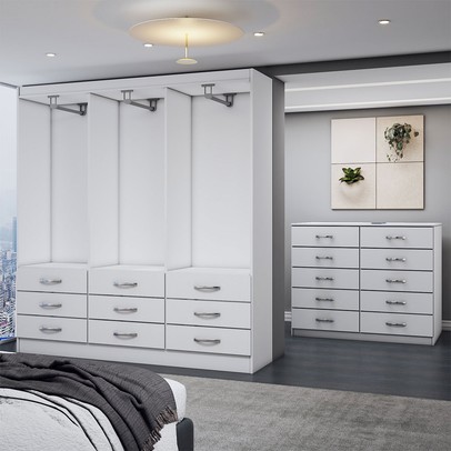 Guarda-Roupa Casal Ruby 6 Portas 9 Gavetas com Cômoda 10 Gavetas Branco - Panorama Móveis
