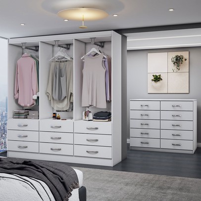Guarda-Roupa Casal Ruby 6 Portas 9 Gavetas com Cômoda 10 Gavetas Branco - Panorama Móveis