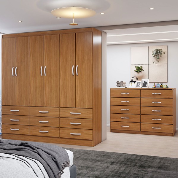 Guarda-Roupa Casal Ruby 6 Portas 9 Gavetas com Cômoda 10 Gavetas Cinamomo - Panorama Móveis