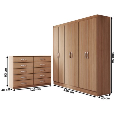 Guarda-Roupa Casal Harper 6 Portas 2 Gavetas com Cômoda 10 Gavetas Demolição - Panorama Móveis