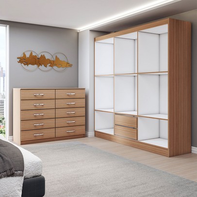 Guarda-Roupa Casal Harper 6 Portas 2 Gavetas com Cômoda 10 Gavetas Demolição - Panorama Móveis