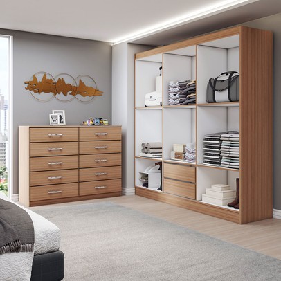Guarda-Roupa Casal Harper 6 Portas 2 Gavetas com Cômoda 10 Gavetas Demolição - Panorama Móveis