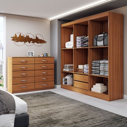Guarda-Roupa Casal Aiden 6 Portas 2 Gavetas com Cômoda 10 Gavetas Cinamomo - Panorama Móveis