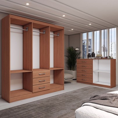 Guarda-Roupa Casal Carter 6 Portas 3 Gavetas com Cômoda 2 Portas 5 Gavetas Cinamomo - Panorama Móveis