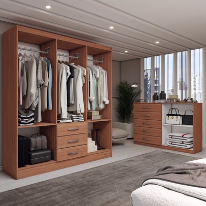 Guarda-Roupa Casal Carter 6 Portas 3 Gavetas com Cômoda 2 Portas 5 Gavetas Cinamomo - Panorama Móveis
