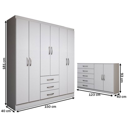 Guarda-Roupa Casal Carter 6 Portas 3 Gavetas com Cômoda 2 Portas 5 Gavetas Branco - Panorama Móveis
