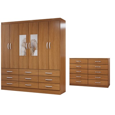 Guarda-Roupa Casal Ava 6 Portas 9 Gavetas e Espelho com Cômoda 10 Gavetas Cinamomo - Panorama Móveis