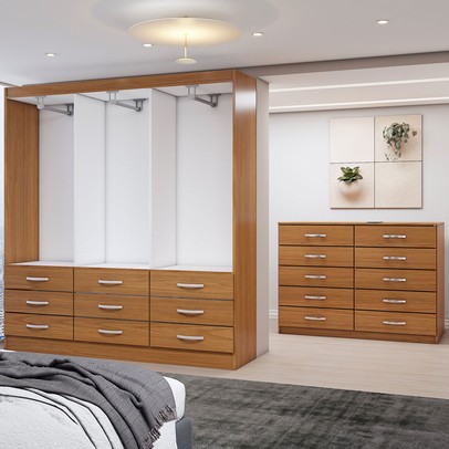 Guarda-Roupa Casal Ava 6 Portas 9 Gavetas e Espelho com Cômoda 10 Gavetas Cinamomo - Panorama Móveis