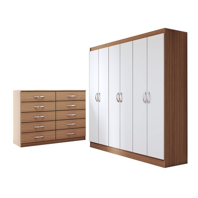 Guarda-Roupa Casal Claire 6 Portas 2 Gavetas com Cômoda 10 Gavetas Demolição/Branco - Panorama Móveis