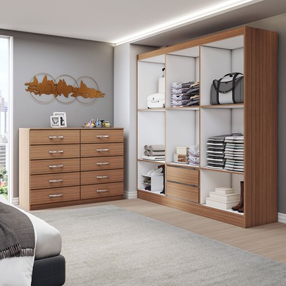 Guarda-Roupa Casal Claire 6 Portas 2 Gavetas com Cômoda 10 Gavetas Demolição/Branco - Panorama Móveis