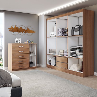 Guarda-Roupa Casal Luke 6 Portas 2 Gavetas com Cômoda 1 Portas 5 Gavetas Demolição/Branco - Panorama Móveis