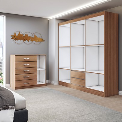 Guarda-Roupa Casal Luke 6 Portas 2 Gavetas com Cômoda 1 Portas 5 Gavetas Demolição/Branco - Panorama Móveis