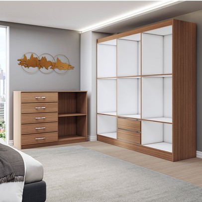 Guarda-Roupa Casal Layla 6 Portas 2 Gavetas com Cômoda 2 Portas 5 Gavetas Demolição/Branco - Panorama Móveis