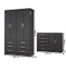Guarda-Roupa Solteiro Max 4 Portas 6 Gavetas com Cômoda 2 Portas 5 Gavetas Preto - Panorama Móveis