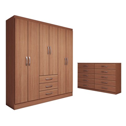 Guarda-Roupa Casal Sky 6 Portas 3 Gavetas com Cômoda 10 Gavetas Cinamomo - Panorama Móveis