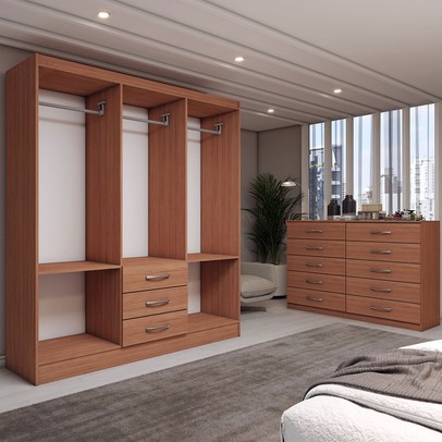 Guarda-Roupa Casal Sky 6 Portas 3 Gavetas com Cômoda 10 Gavetas Cinamomo - Panorama Móveis